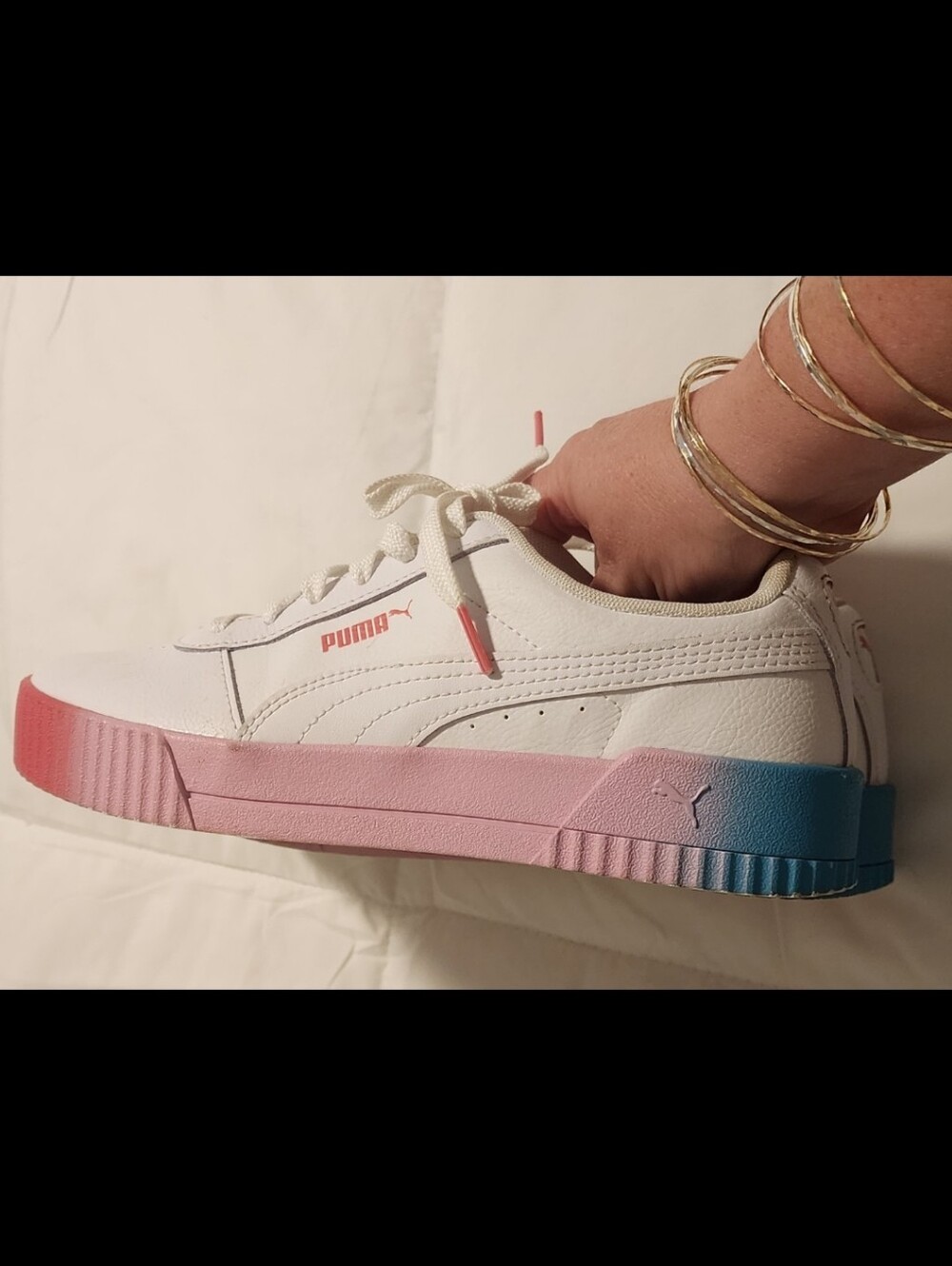 Puma Carina Sneakers with Pink and Blue Ombre Trim